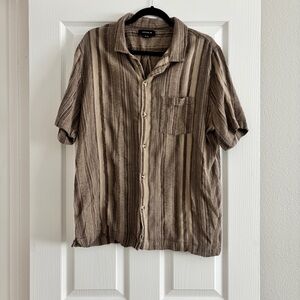 100% Cotton, Cotton On Men’s Brown & Cream Striped Short-Sleeve Button-Up Shirt